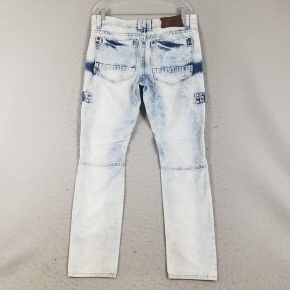 Blue Cult Jeans Mens 34 White Indigo Moto Distressed Biker Denim Zipper Pockets - Picture 7 of 16